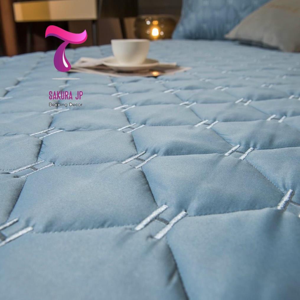 Ga Gối Trần Bông Bọc Chun Lụa Sateens Cao Cấp Herrmess Xanh Sky  Ga Gối Lụa Cotton Chần Bông Sakura JP