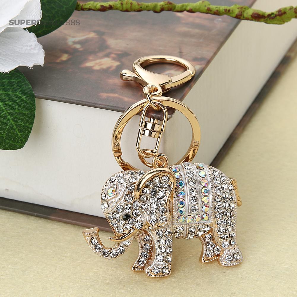 Móc khóa phối hình con voi đính đá thiết kế thời trang