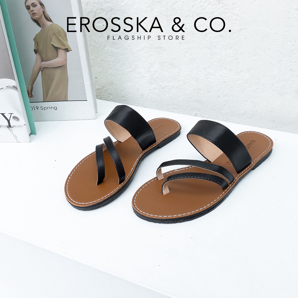 Dép nữ đế bệt sandal đi biển thời trang Erosska màu kem _ DE054