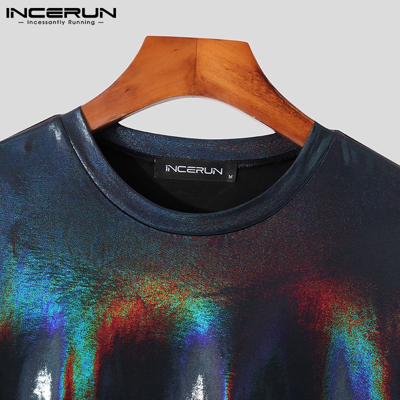Áo thun INCERUN ngắn tay họa tiết phản quang nhiều màu thời trang mùa hè cho nam