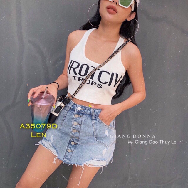 ÁO LEN CHỮ CROP TOP 3 LỖ