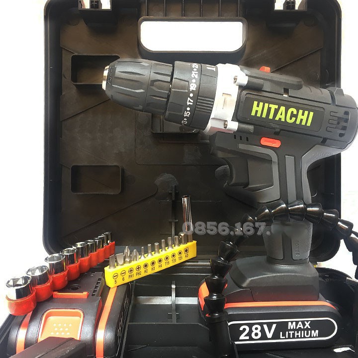 [FREESHIP] MÁY KHOAN PIN HITACHI 28V 3 chức năng (có búa) khoan tường - Máy Bắt Vít, Khoan Sắt 28V