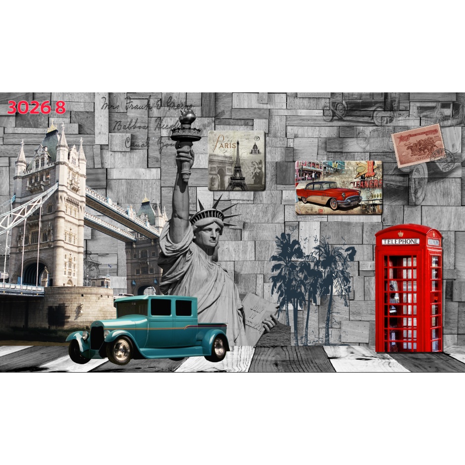 Tranh dán tường khổ lớn Quán Cafe, Trà chanh, Trà Sữa, Trang Trí Cửa Hàng 3D