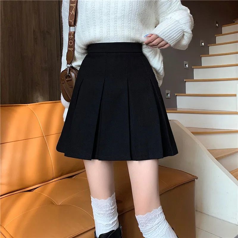 Chân váy len chữ A cạp cao kiểu mới thời trang Pháp sành điệu cho nữ