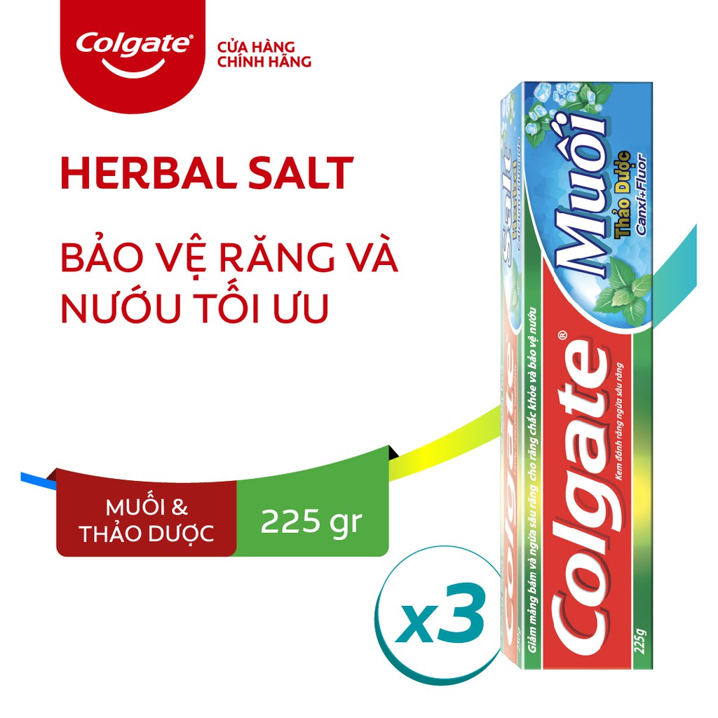 Bộ 3 Kem Đánh Răng Colgate Herbal Salt Muối Thảo Dược bảo vệ răng và nướu tối ưu 225g/tuýp