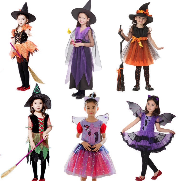 Đầm Hóa Trang Halloween Nhân Vật Phù Thủy Cho Bé Gái Kích Thước 100-150