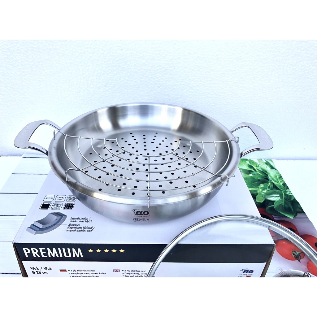 [Xả Hàng] Chảo Chống Dính Đáy Liền 3 Lớp 5 in 1 ELO MULTIWOK, Size 28cm, Chảo Inox 304 Đáy Từ Đun Bếp Từ