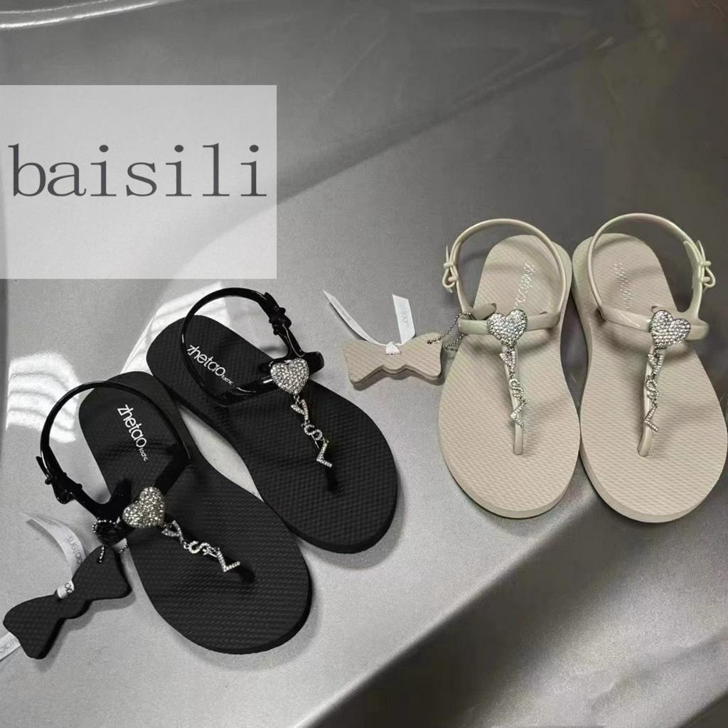 SANDAL BỆT BAISILI - GIÀY ĐẾ BẰNG QUAI KẸP HÌNH TRÁI TIM ĐÍNH ĐÁ PHONG CÁCH THỜI TRANG NỮ HIỆN ĐẠI BS220923