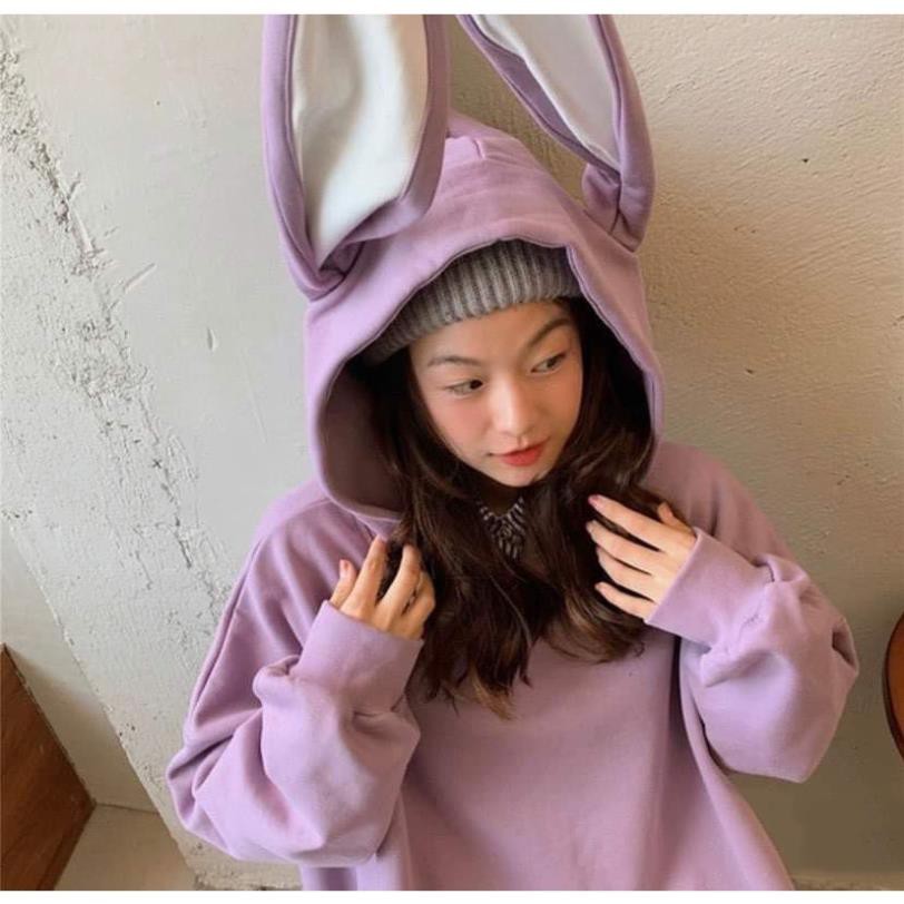 Áo hoodie Freesize tai thỏ Cotton nỉ SG 2 màu cực cute: Trắng - Tím | BigBuy360 - bigbuy360.vn