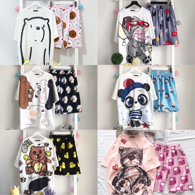 [COMBO TIẾT KIỆM] 10 Mẫu Set Cartoon Unisex Áo Thun Tay Lửng 3D Ảnh Thật