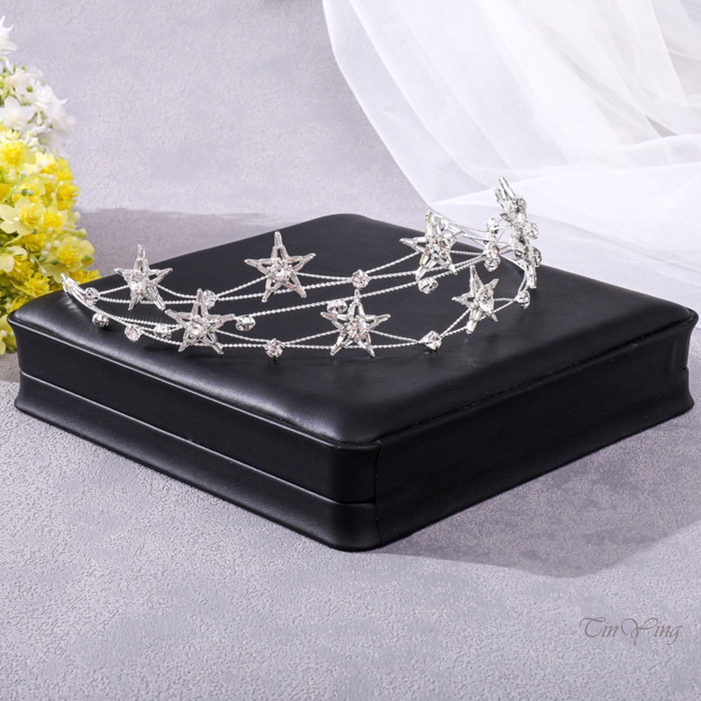 GETNOIVAS Băng Đô Cài Tóc Nhiều Lớp Đính Đá Hình Ngôi Sao Thời Trang Dành Cho Nữ