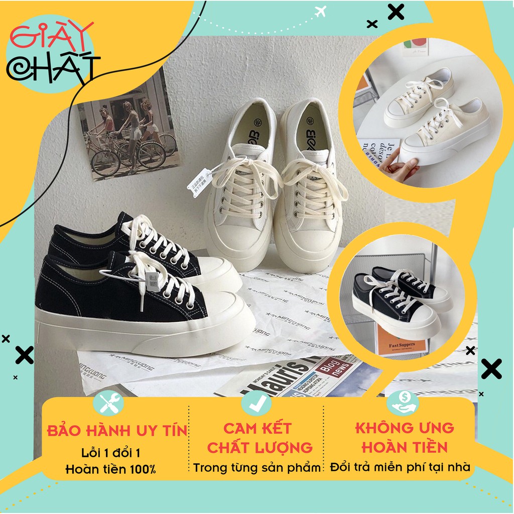 Giày thể thao nữ CVS 2 màu đen trắng đế bánh mì