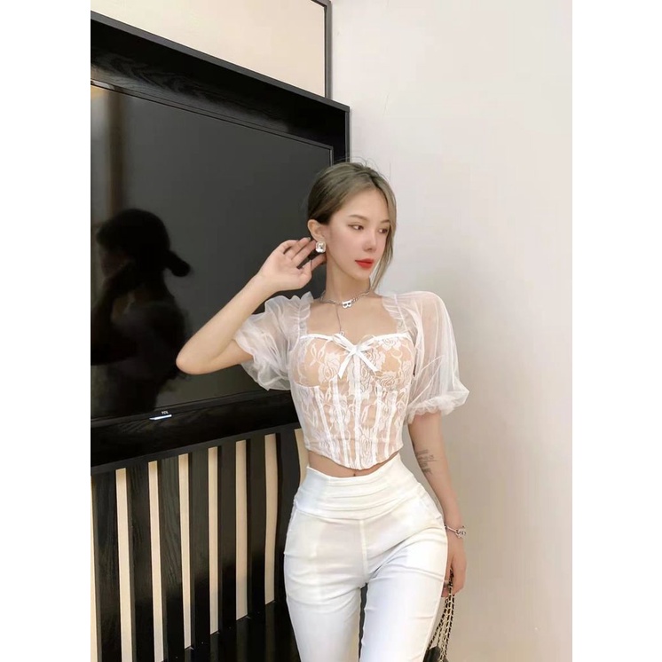 Hàng Mới Về Hàng Mới Về Mới Áo Ren Tay Phồng Thêu Họa Tiết Phong Cách Cổ Điển Thanh Lịch Dành Cho Nữ