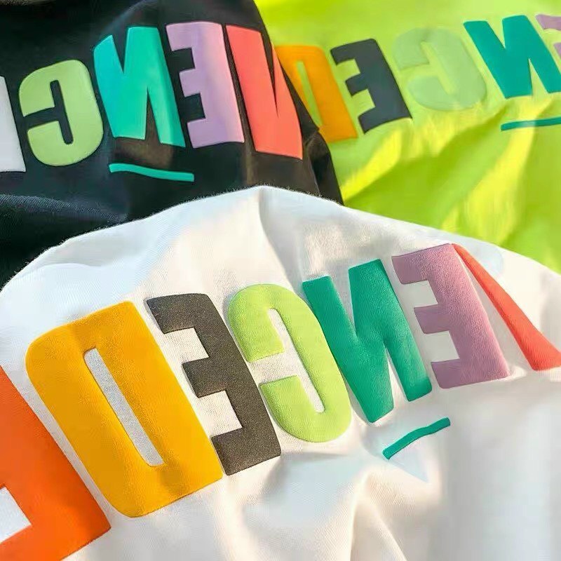 Áo Thun from rộng IN NỔI Chữ 7 Màu VENGFDE Unisex Áo phông KL Unisex