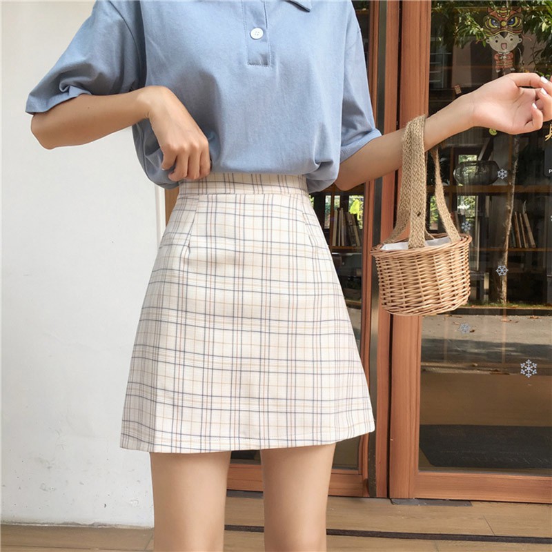 Chân váy lưng cao hoạ tiết sọc ca-rô phong cách vintage | BigBuy360 - bigbuy360.vn