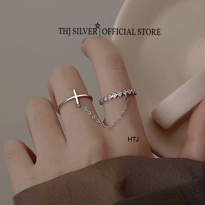 Nhẫn nữ đôi thánh giá , kiểu đeo choker cá tính - Chuẩn bạc ta (ảnh thật)
