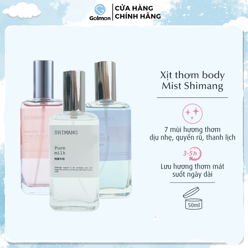 Xịt thơm toàn thân nước hoa body Shimang 50ml xịt khử mùi Body Mist chính hãng nội địa Golmon