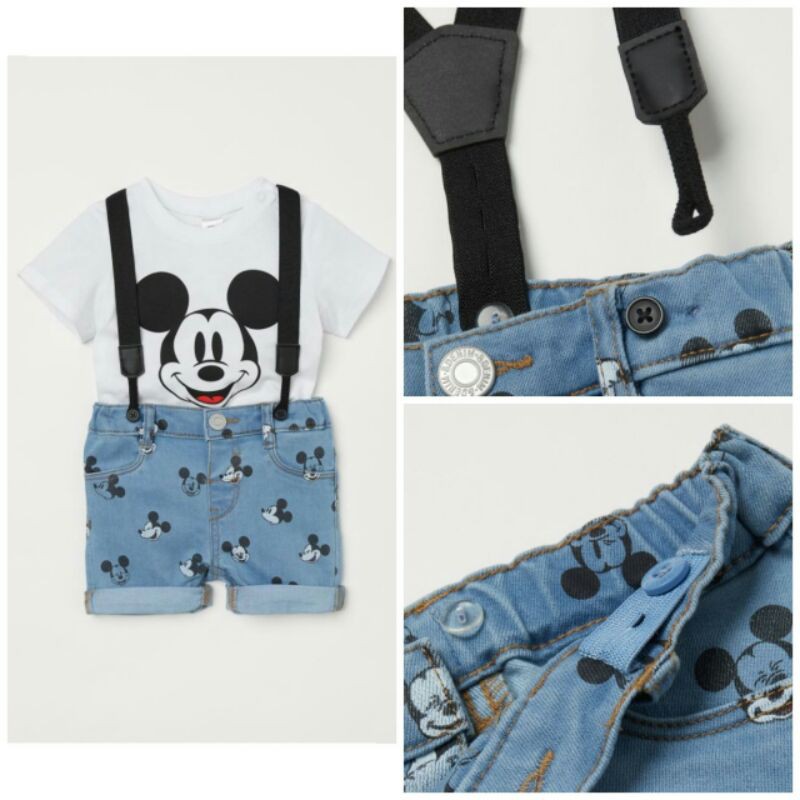 Set áo phông quần Denim có đai đeo HM UK sz 6-9m đến 3-4y