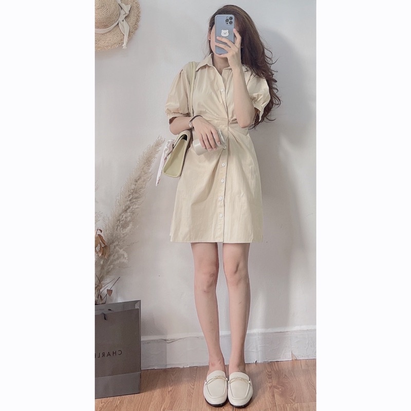 Đầm - Váy sơ mi dáng A chéo bụng tay bồng mới | BigBuy360 - bigbuy360.vn
