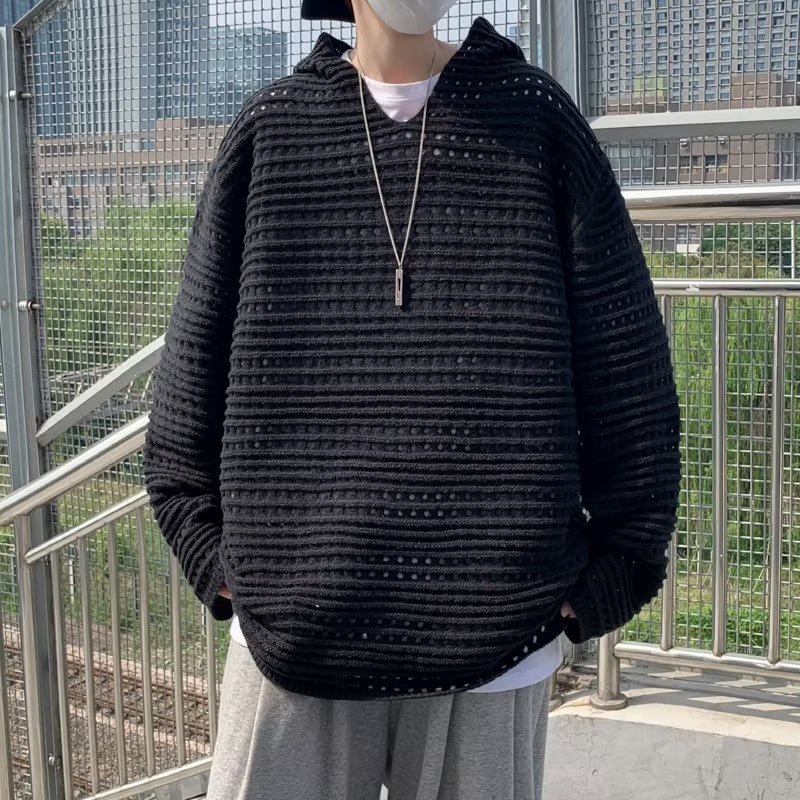 Áo hoodie Dệt Kim Mỏng Tay Dài Dáng Rộng Cao Cấp Thời Trang Đường Phố Mỹ Mùa Thu 2022