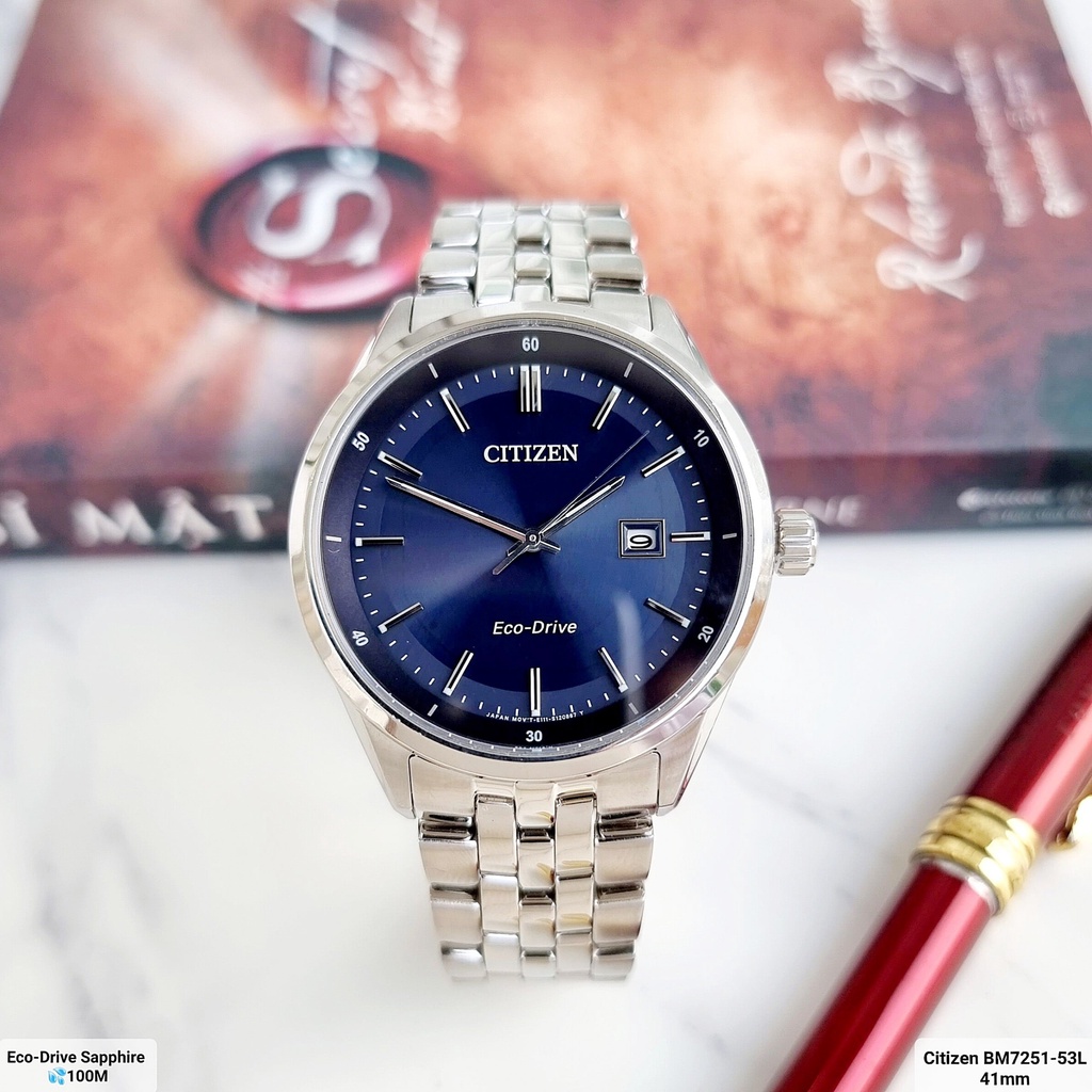 Đồng Hồ Nam Citizen BM7251-53L Pin Eco-Drive Dây Sắt Mặt Xanh Kính Sapphire