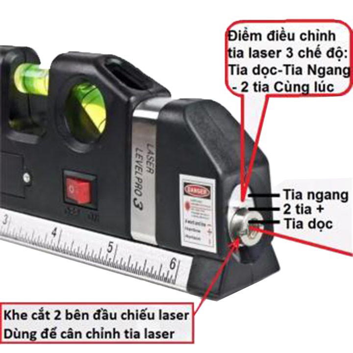 Sẵn hàng-Thước Nivo, thước laser, căn mực 4in1 Laser Level Pro 3-Hàng cao cấp