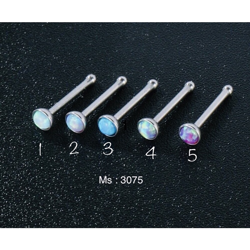 khuyên mũi chân thẳng đá opal/ đá thật