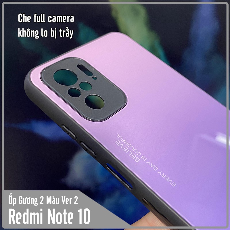 Ốp lưng cho Xiaomi Redmi Note 10 gương cứng 2 màu Gradient Ver 2 , viền TPU dẻo đen