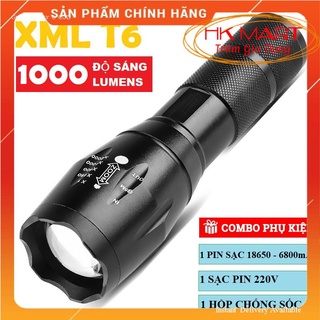 Đèn pin siêu sáng t6 gồm pin + sạc + hộp hkmart trùm gia dụng