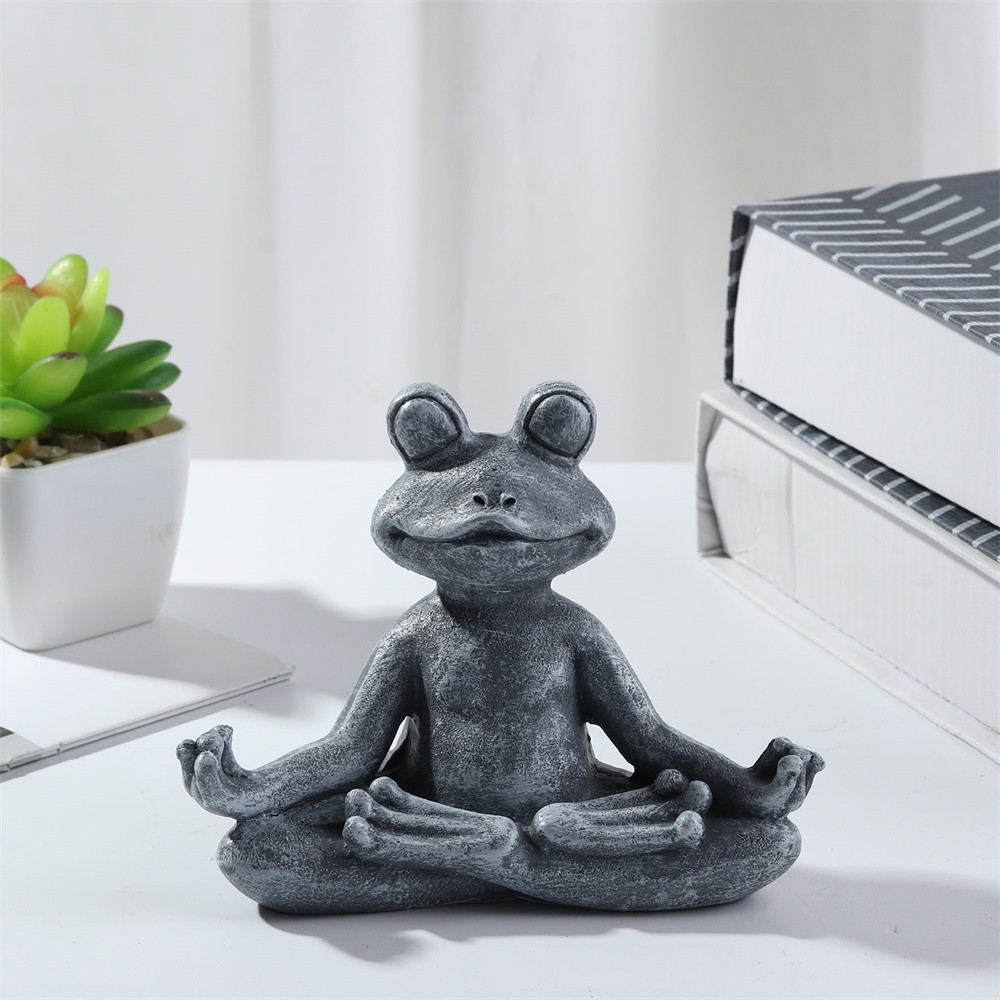 JANE Resin Grey|Finish Yoga Frog Figurine Handmade Poly Garden Statue Meditating Zen for Home Patio Yard or Lawn 4.72&quot; Garden Sculpture 4.72 X 3.74 X 1.96 inch Indoor/Outdoor