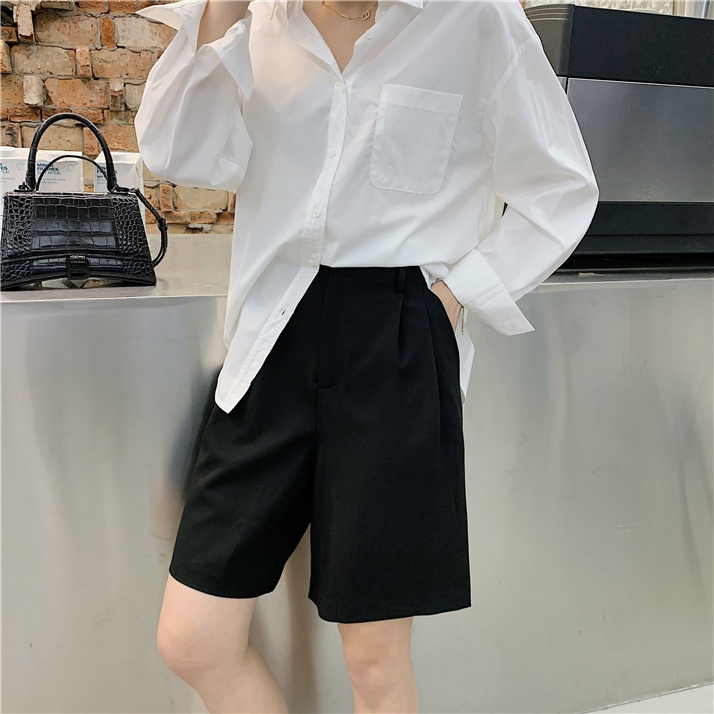 Quần Short Lưng Cao Ống Rộng Kiểu Hàn Quốc