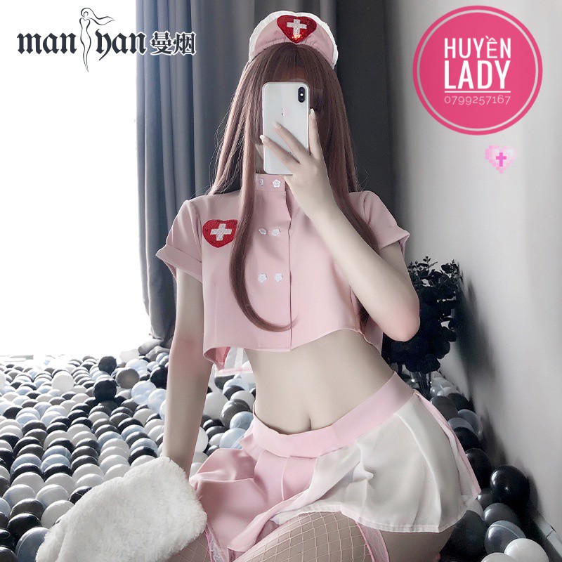 Cosplay sexy bộ đồ y tá hồng baby