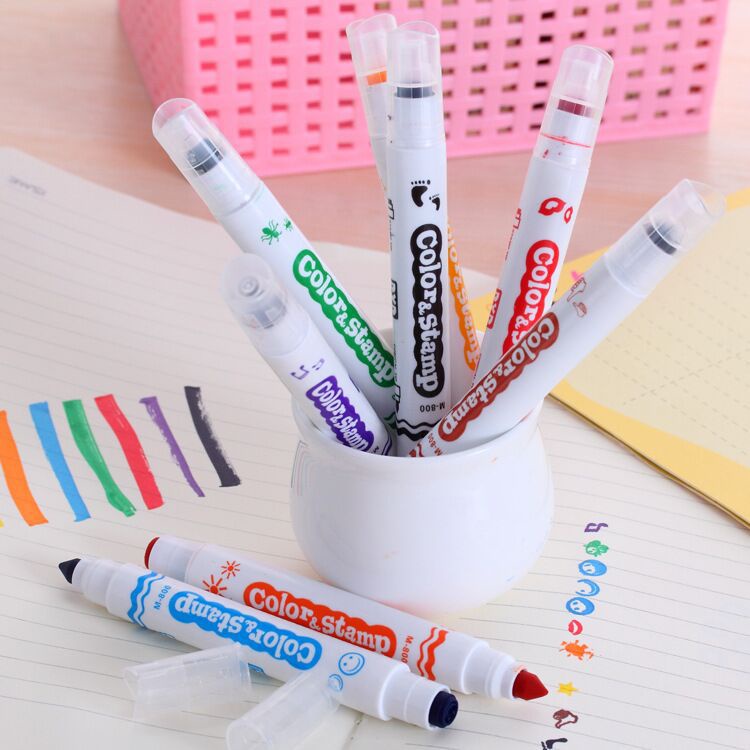 Bút dạ quang RUIXIANG hai đầu 8 màu dễ giặt dành cho trẻ em