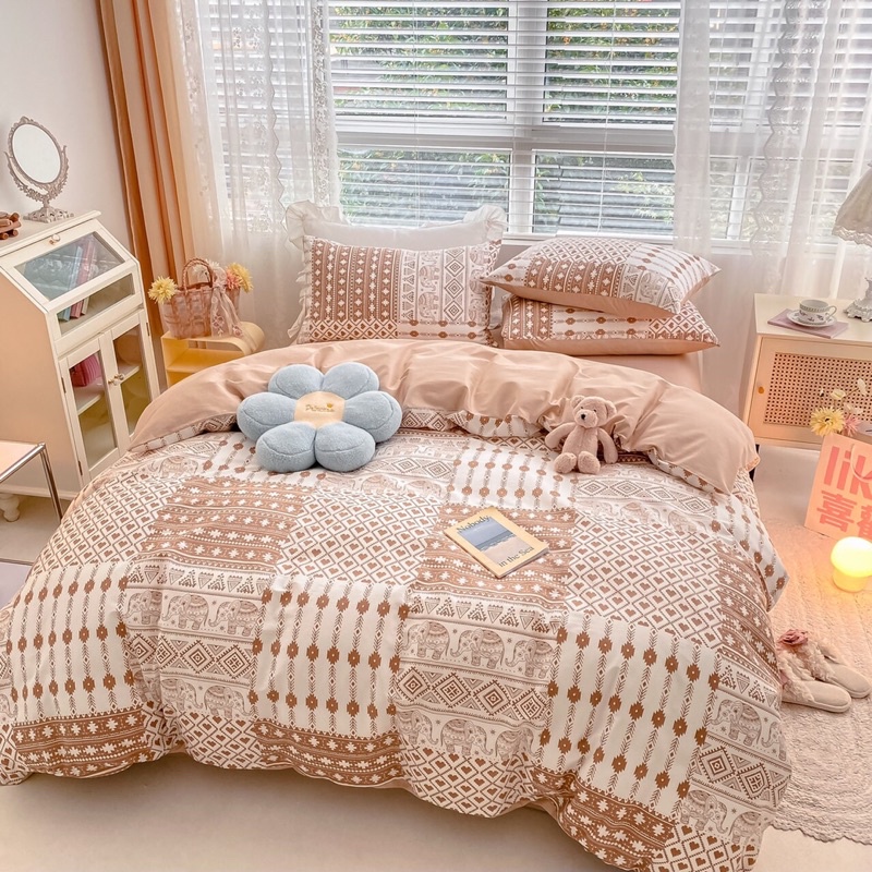 Ga gối cotton living, sét 4 món chăn ga gối mềm mịn hàng nhập loại 1