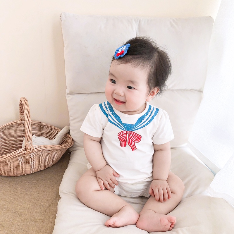 Áo liền quần họa tiết nơ thủy thủ dễ thương thời trang mùa hè dành cho trẻ em