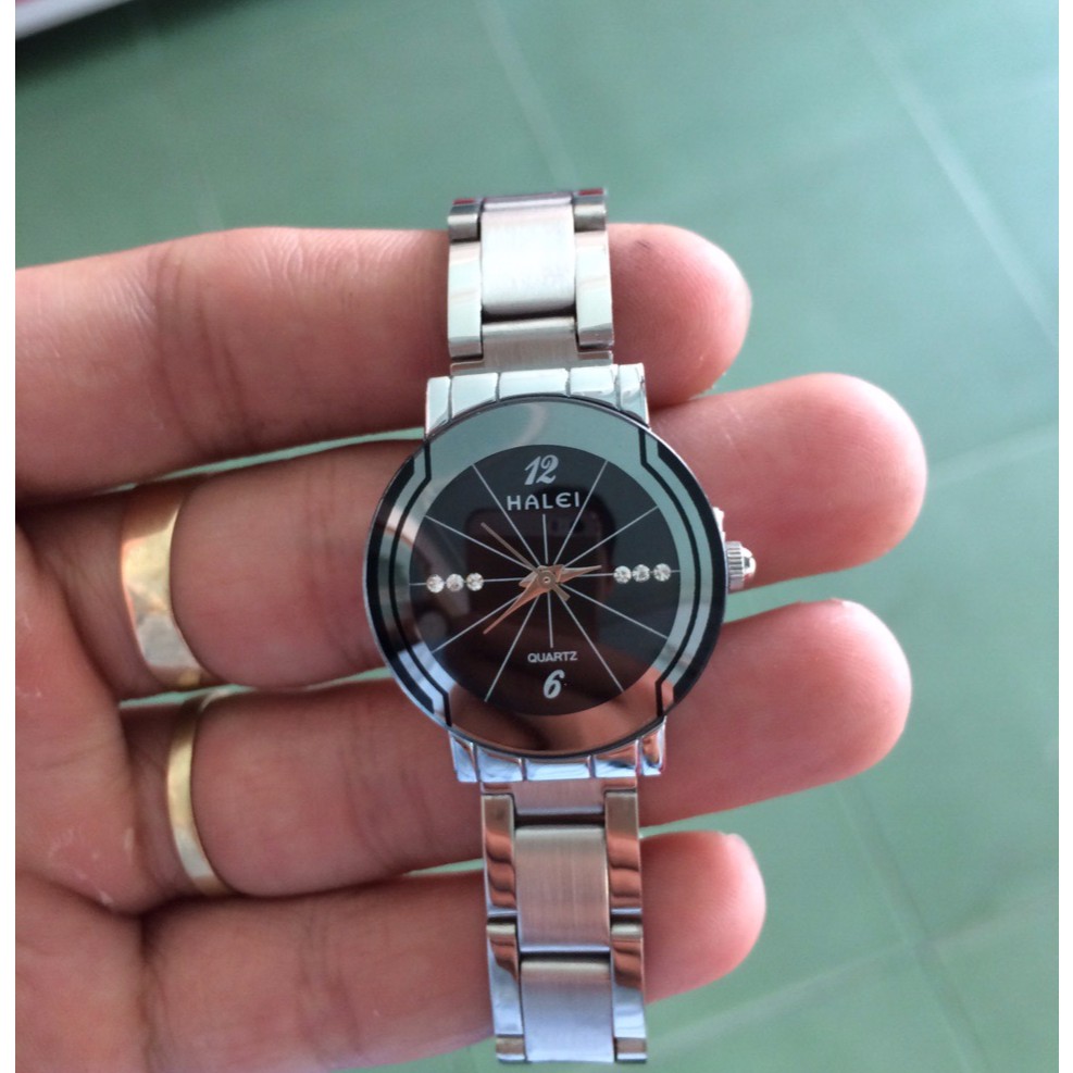 (HOT) đồng hồ nữ HALEI dây inox màu trắng đeo lên tay cực đẹp ( hàng chuẩn tặng kèm pin)