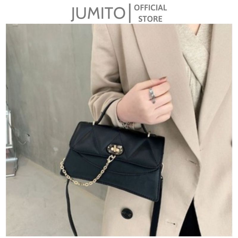 Túi xách nữ đeo chéo cầm tay khóa xích chỉ C.n.k thời trang size 20cm JUMITO AB1013