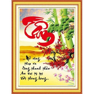 Tranh đính đá chữ Tâm 50x68cm VS079