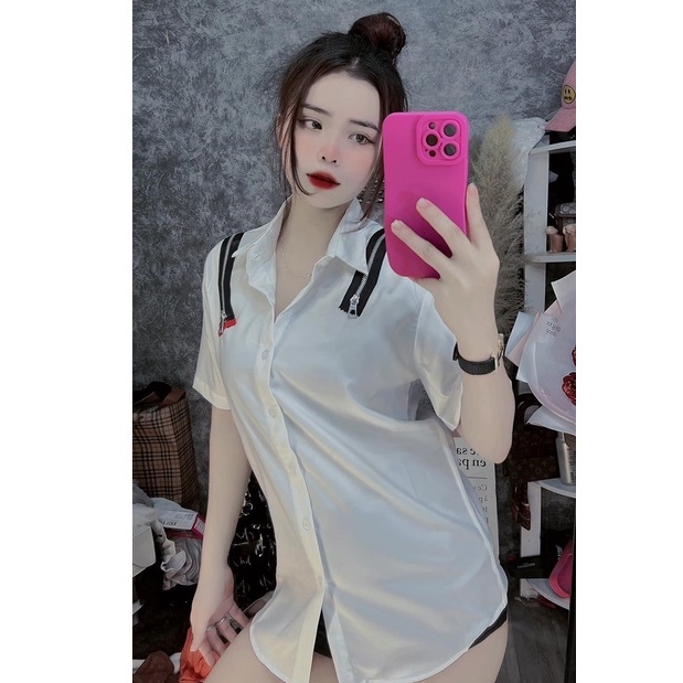 Áo Sơ Mi Cộc Tay Khoá kéo 2 vai Nam Nữ