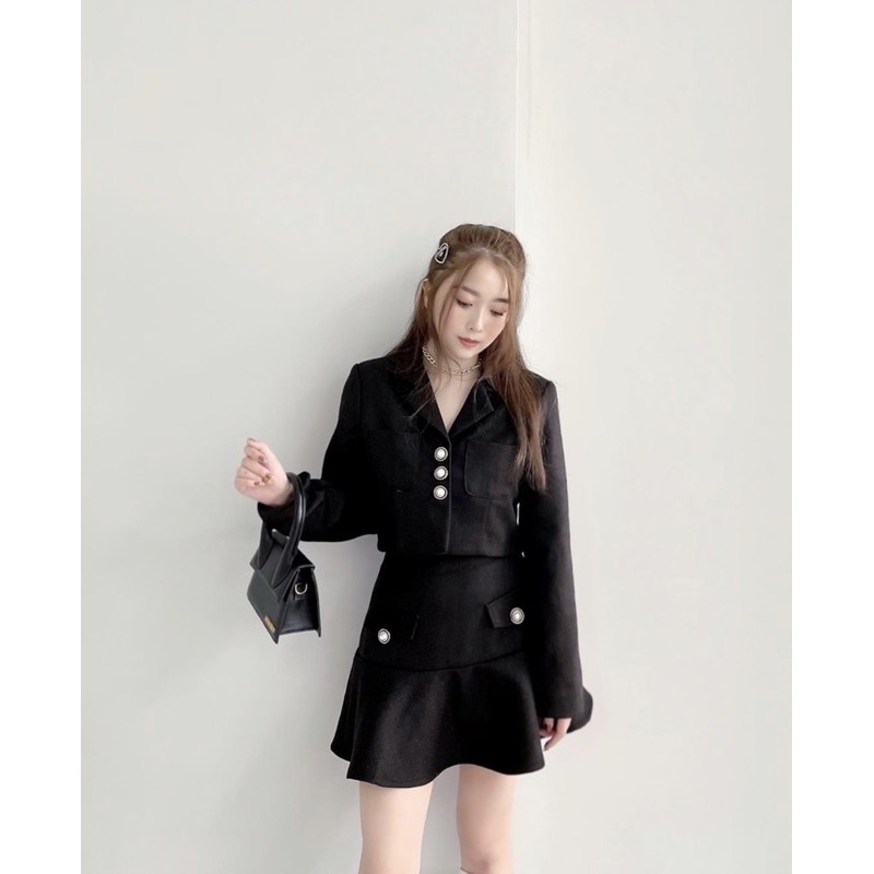 Áo khoác vest cổ bẻ đen tingoan JESSICA JACKET/BL