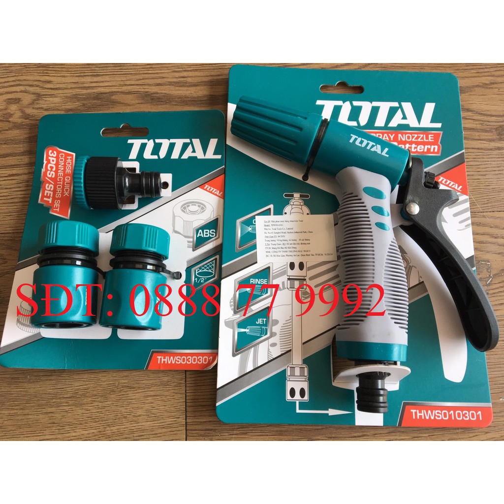 COMBO 1 ĐẦU PHUN 3/4" THWS010901 + 1 BỘ 3 KHỚP NỐI NHỰA 1/2" TOTAL THWS030301