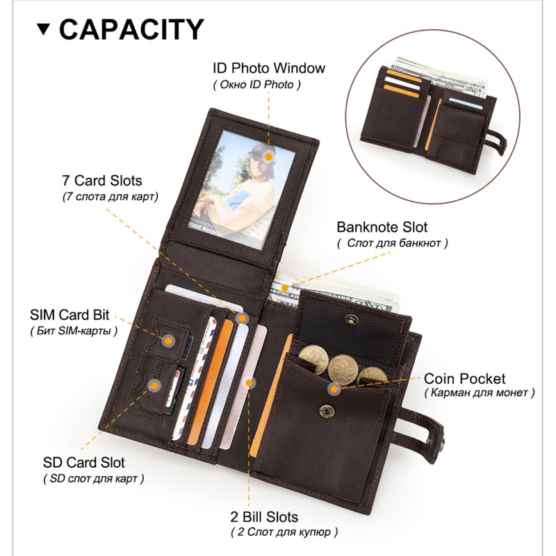 Youyo Ví Ngắn Bằng Da Bò Có Khóa Cài Chống Trộm RFID Cho Nam