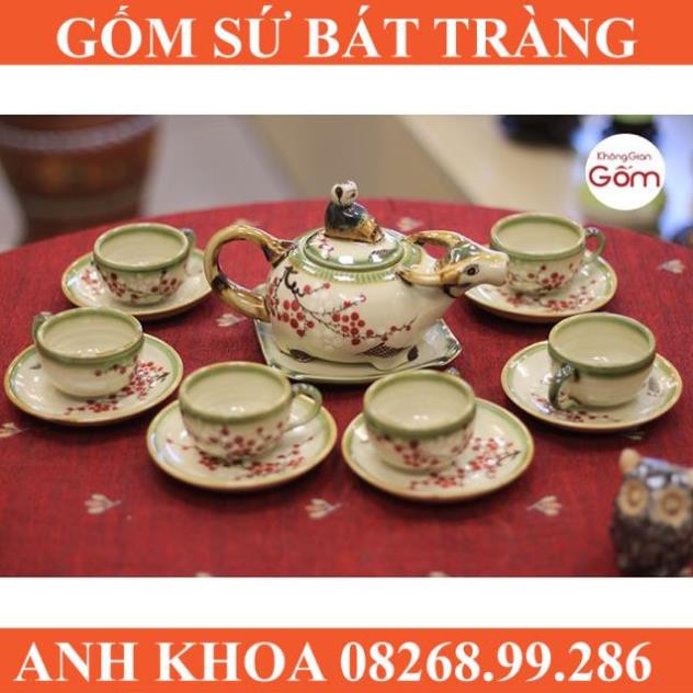 Ấm chén trà con trâu Bát Tràng - Gốm sứ Bát Tràng Anh Khoa