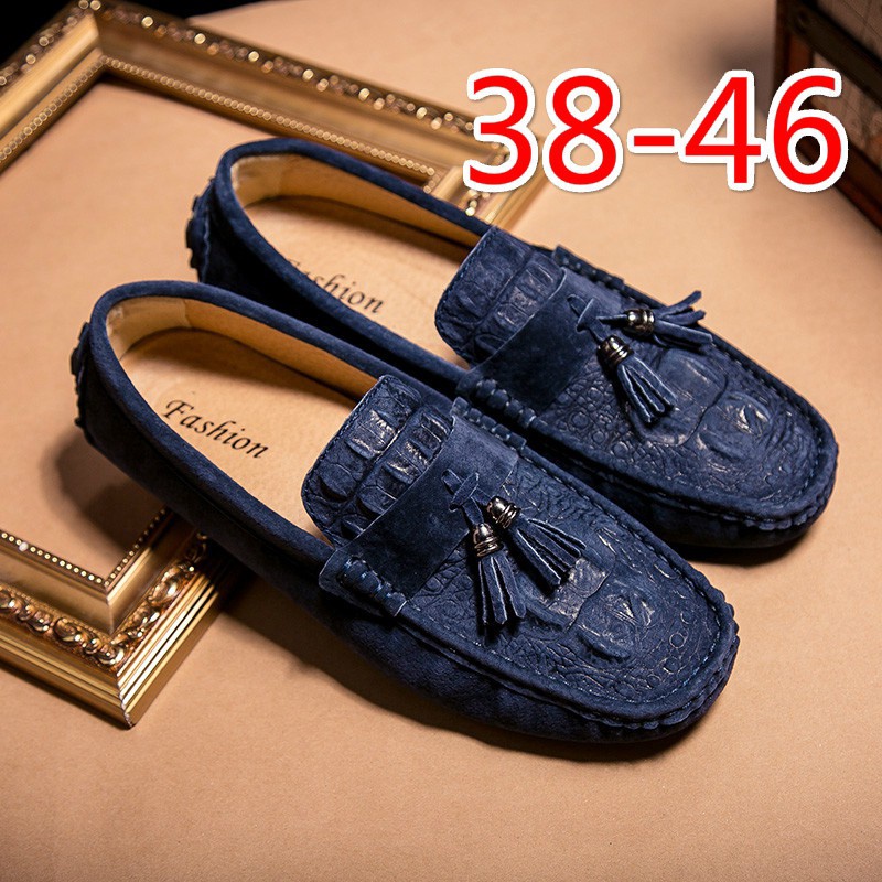 Giày Lười Chất Liệu Bằng Da Màu Xanh Dương size Lớn 45 46 Cho Nam