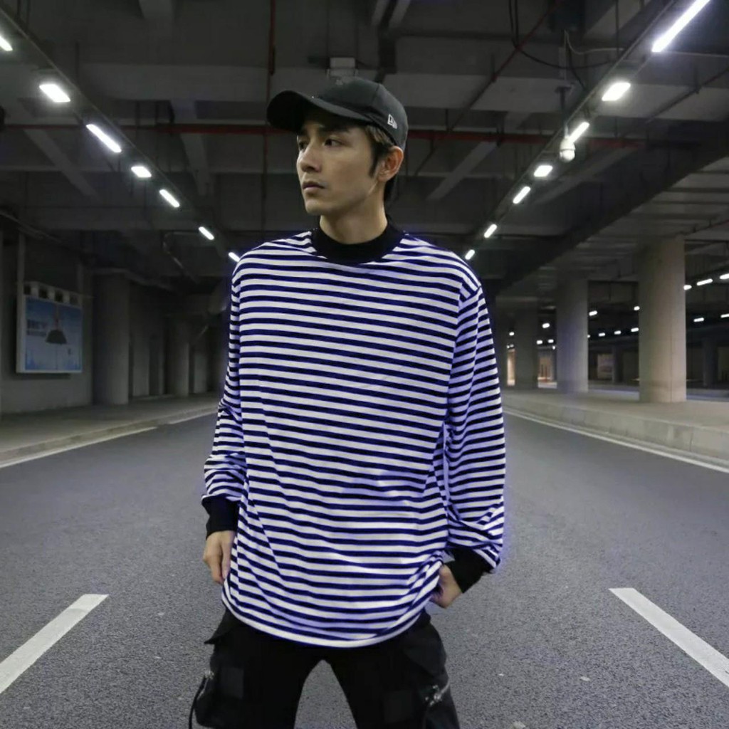 Áo thun Tay dài Sleeves BO sọc ngang XANH Unisex