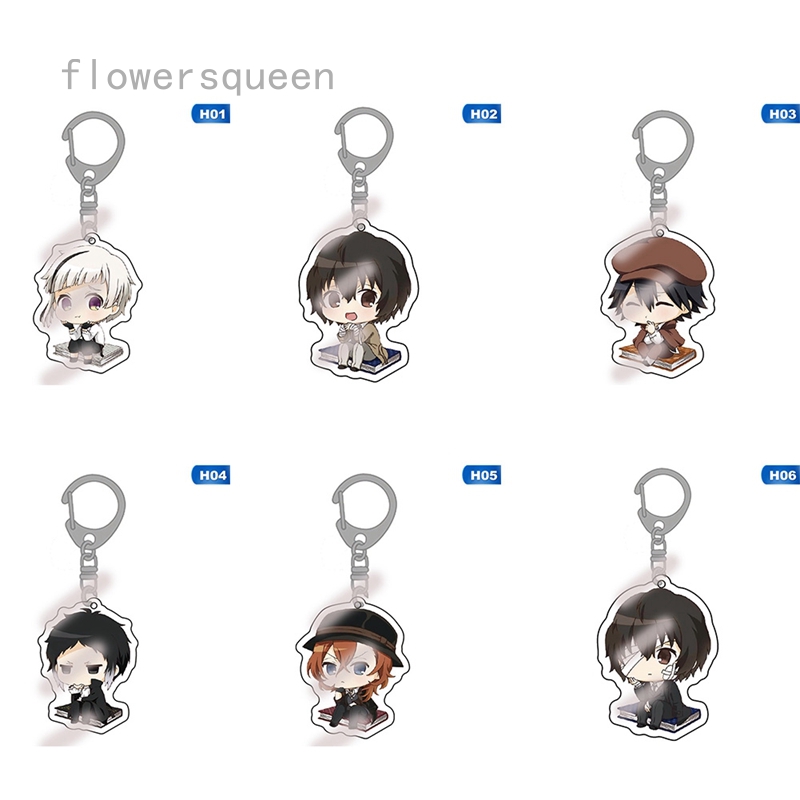 flowersqueen Móc gắn chìa khóa in hình nhân vật hoạt hình hai mặt dễ thương