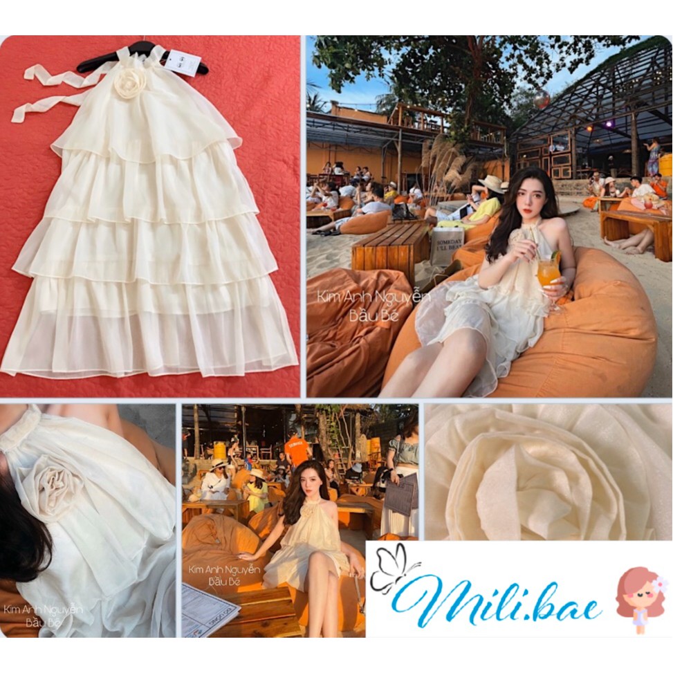 [Mã ICLN6420 giảm 20K] Váy Maxi Yếm Bèo Tầng Cổ Đính Hoa Hai Lớp Chất Đẹp Váy Đi Biển Babydoll Mili Bae (clip hình thật) | BigBuy360 - bigbuy360.vn