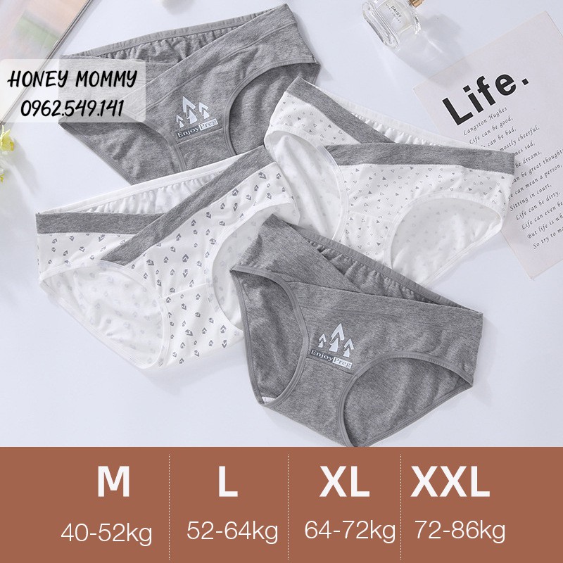 Đồ Lót Bầu Combo 4 Quần Lót Bầu Cạp Chéo Đủ Size 40 - 85kg HN1801 Honey Mommy Quần Chip Bầu Cạp Chéo