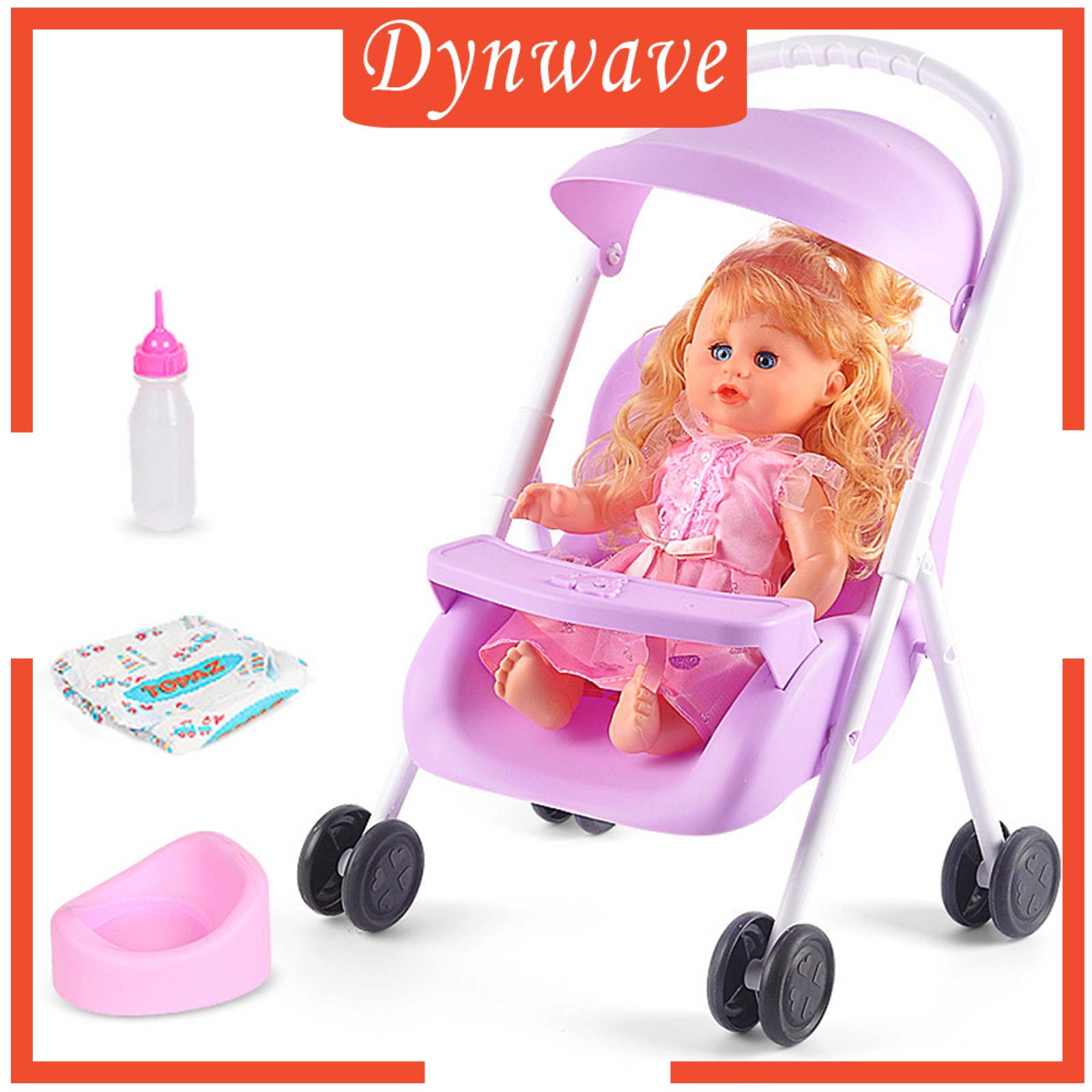 [DYNWAVE] Baby Doll Stroller Pushchairs Foldable Push Cart Toddlers Pretend Play Toy