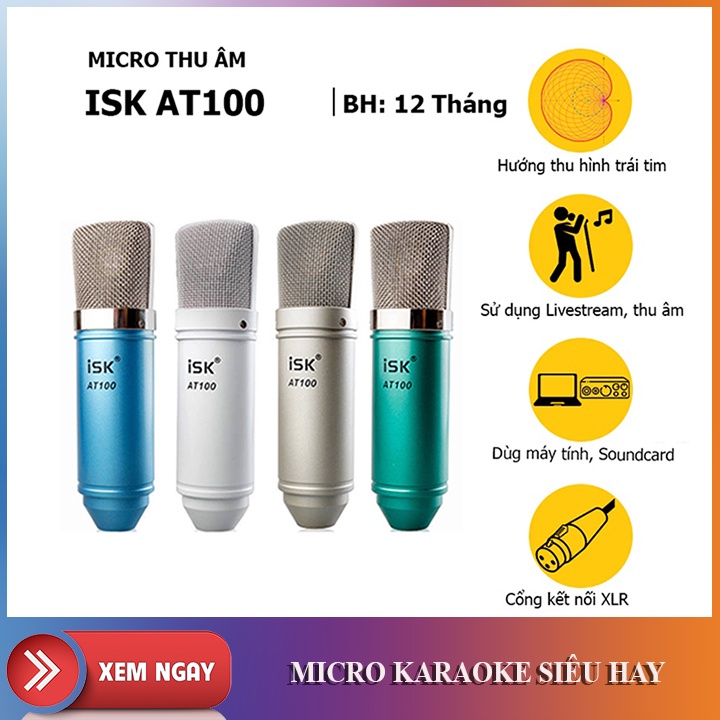 Mic thu âm karaoke livestream loại tốt AT100 Hát siêu hay 2906linh